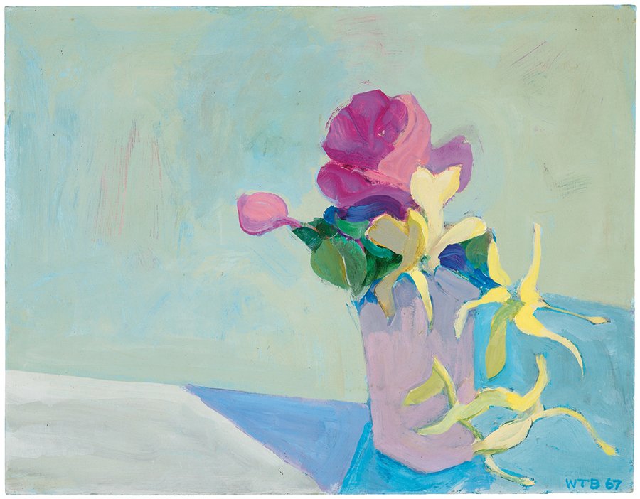 William Theophilus Brown, Still Life with Flower: William Theophilus Brown Still Life with Flower 1967 Acrylic on board Signed and dated "WTB 67" lower right corner Board: 12.25" x 15.75"; Frame: 13" x 16.5" Literature: Recent Paintings by William Th