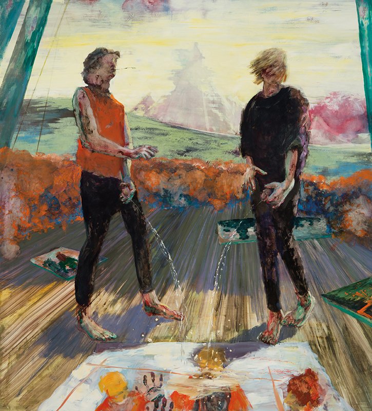 Annie Lapin, Older Boys: Annie Lapin Older Boys 2007 Casein and oil on panel Signed and dated verso; retains Angles Gallery label verso Panel: 60" x 54" Provenance: Private Collection, Los Angeles, California (acquired direct