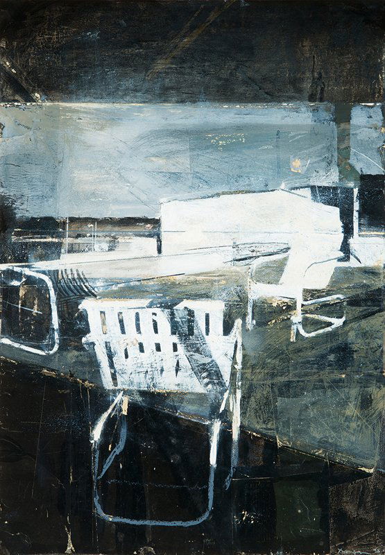 Ben Aronson, The Deck: Ben Aronson The Deck 1996 Mixed-media on board Signed and dated lower right; signed and dated with title in ink verso; retains Horwitch Newman Gallery labels verso Canvas: 30" x 20.25"; Frame: 32.5" x