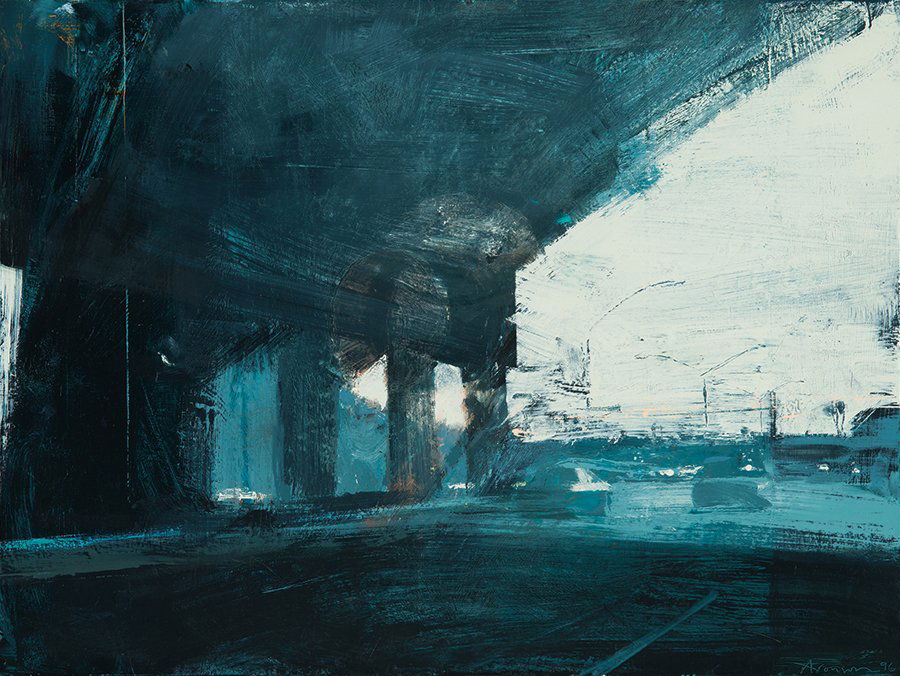 Ben Aronson, Toward Downtown: Ben Aronson Toward Downtown 1996 Oil on board Signed and dated lower right; retains Horwitch Newman Gallery label verso Canvas: 18" x 24"; Frame: 20.5" x 26" Provenance: Horwitch Newman Gallery, Scott