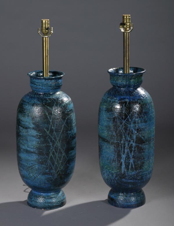 Raymor ceramic lamps, Italian: Ceramic Lamps, 2 Designed circa 1965 33" to top of socket