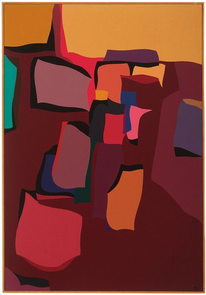 Karl Benjamin, Landscape Forms: Karl Benjamin Landscape Forms 1961 Oil on canvas Initialed and dated "KB61" lower right; signed with title inscribed on canvas stretcher verso; retains Louis Stern Fine Arts label verso Canvas: 60" x