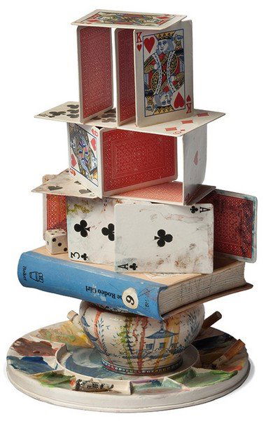Richard Shaw, Artist's House of Cards: Richard Shaw Artist's House of Cards 2003 Glazed porcelain with underglaze transfers and overglaze decals Signed and dated in graphite underneath base 13.25" x 9" diameter Provenance: Frank Lloyd Ga