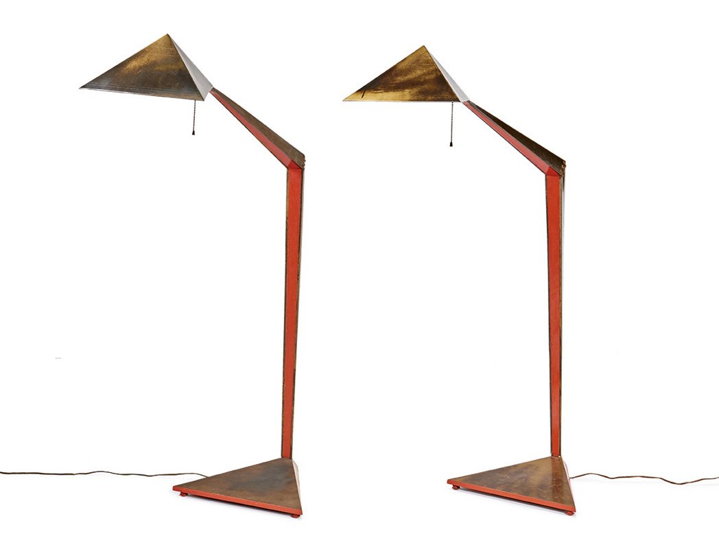 John Lautner, Floor lamps (2): John Lautner Floor lamps (2) Commissioned c. 1965 for the George D. Sturges Residence, Los Angeles Custom Each: 50" x 16" x 33.25" Provenance: Paul L. and Madeleine M. Garvin; Jack Larson and James Br
