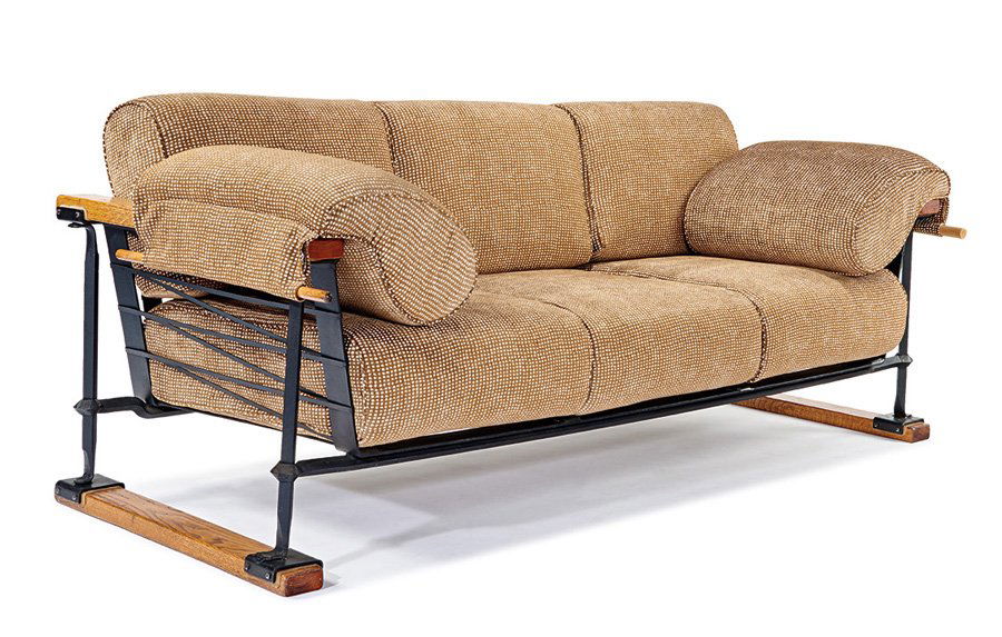 Cleo Baldon, Pack Saddle Sofa/Triple: Cleo Baldon Pack Saddle Sofa/Triple Designed 1965 Terra 28" x 92.25" x 35" Provenance: Estate of Cleo Baldon, Los Angeles, California Literature: Terra Retail Price List. February 196