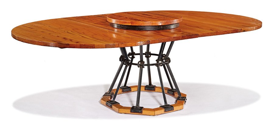 Cleo Baldon, Extension dining table: Cleo Baldon Extension dining table Designed 1965 Model nos. EXT-52 (table); LS-24 (lazy susan) Terra 27.75" x 53" diameter; 27.75" x 89.25" x 52" (with leaves) Comprised of a dining table, two leaves,
