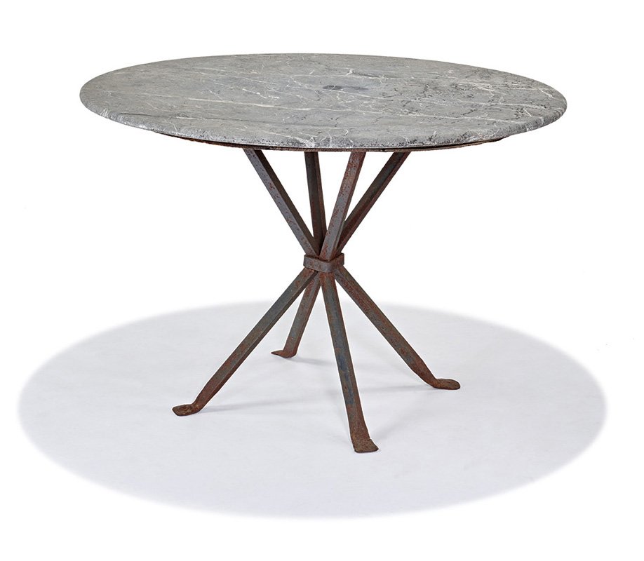 Cleo Baldon, Patio table and chairs (5): Cleo Baldon Patio table and chairs (5) Designed 1964 Model nos. TTM-42 (table); RC-201 (chairs) Terra Table: 28" x 42.25" diameter; Chairs each: 32" x 20.75" x 23" Comprised of a table and four chairs