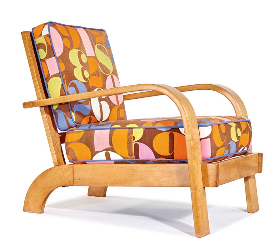 Russel Wright, Lounge chair: Russel Wright Lounge chair Designed c. 1936 Conant-Ball Co. Branded "Built by Conant-Ball Co./American/Modern" 30.25" x 27" x 33" Estimate: $1000 - $1500