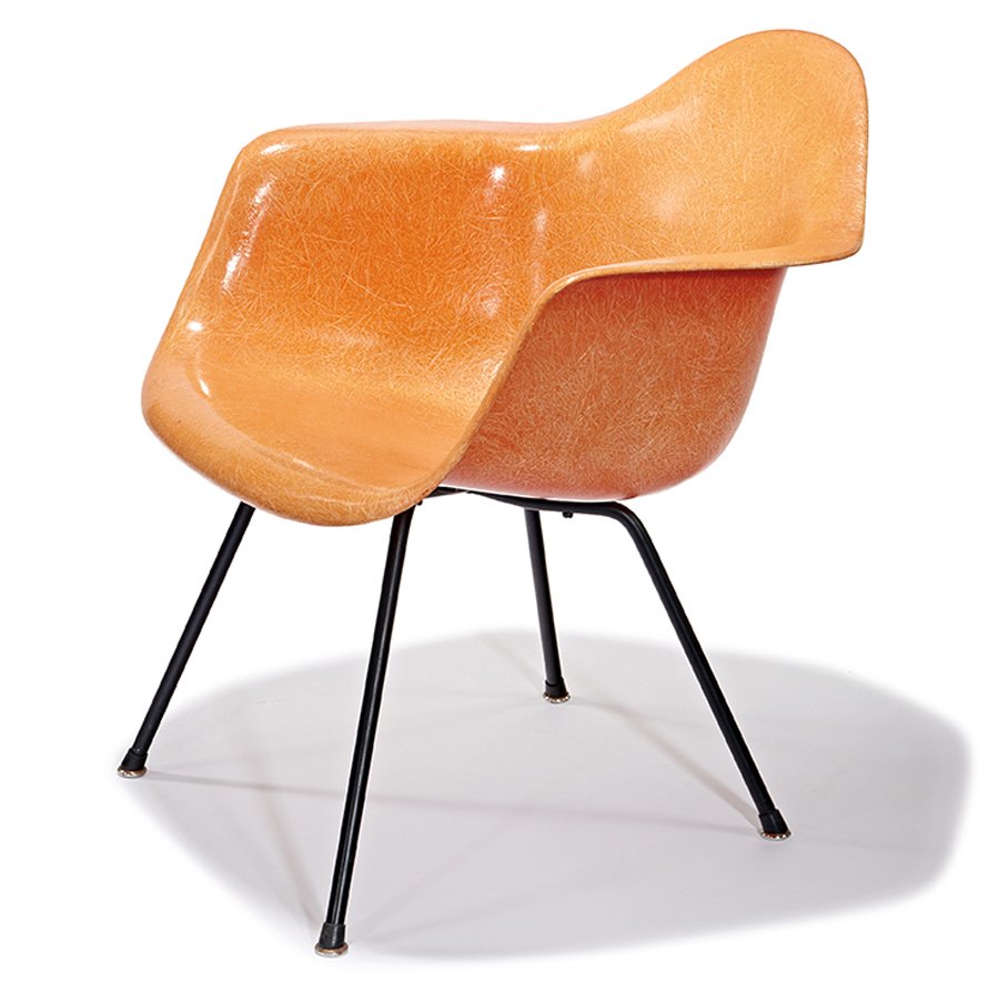 Charles & Ray Eames, Shell armchair: Charles & Ray Eames Shell armchair Designed 1950-1953 Model no. MAX Herman Miller 27" x 25" x 24" Together with a charcoal standard armchair shell with an H-base