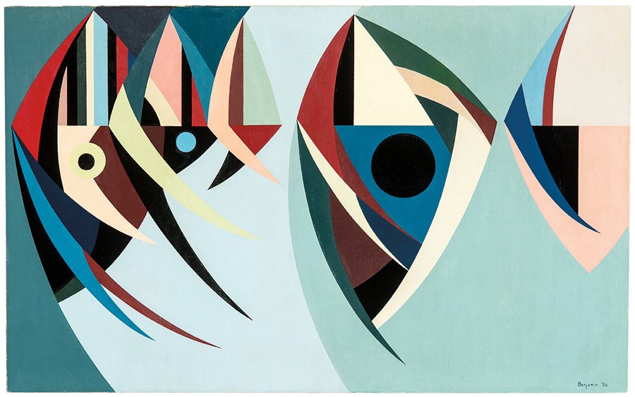 Karl Benjamin, Untitled: Karl Benjamin Untitled 1956 Oil on canvas Signed and dated lower right Canvas: 26" x 42"; Frame: 28" x 44" Louis Stern has confirmed the authenticity of this work. It will be included in the catalogue