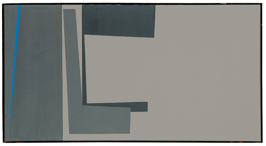 June Harwood, Untitled: June Harwood Untitled 1964 Acrylic on canvas Signed and dated verso Canvas: 31.25" x 58"; Frame: 32" x 58.75" LAMA would like to thank Louis Stern Fine Arts for their assistance in cataloguing this wo