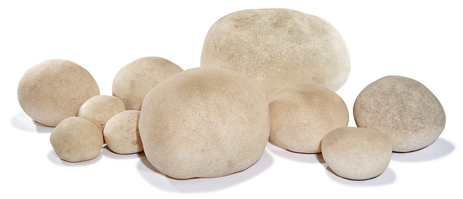 Andre Cazenave, Rock lights (10): Andre Cazenave Rock lights (10) Designed c. 1970 Atelier A Each retains "A. Cazenave/Atelier A" decal Largest: 15" x 21.5" x 15"; Smallest: 5.5" x 7.5" x 6.5"