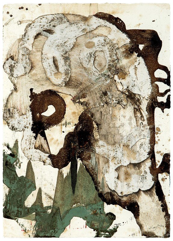 Ed Moses, Head Struc: Ed Moses Head Struc 1990 Acrylic, shellac, and asphaltum on Washi paper Initialed and dated in graphite lower right sheet; retains MOCA exhibition label, L.A. Louver Gallery label, and Sotheby's, Beve