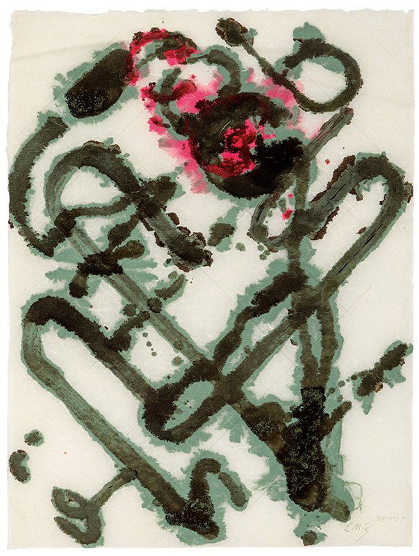 Ed Moses, Untitled: Ed Moses Untitled 1988-1989 Acrylic and shellac on Washi paper Initialed and dated in graphite lower right sheet; retains L.A. Louver Gallery label verso Sheet: 32.125" x 24.25"; Frame: 40.875" x 32.8