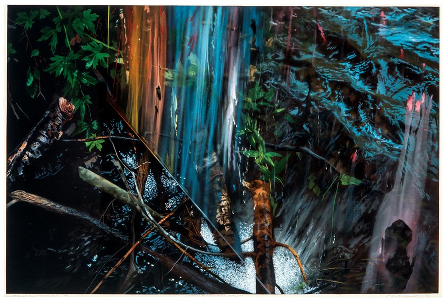 David Kessler, Creekside Turbulence: David Kessler Creekside Turbulence through Painted Glass (from Staged Landscape Watercolor Series) 1985 Color lithograph on paper Dated and inscribed "Staged Landscape Watercolor Series" lower left ma