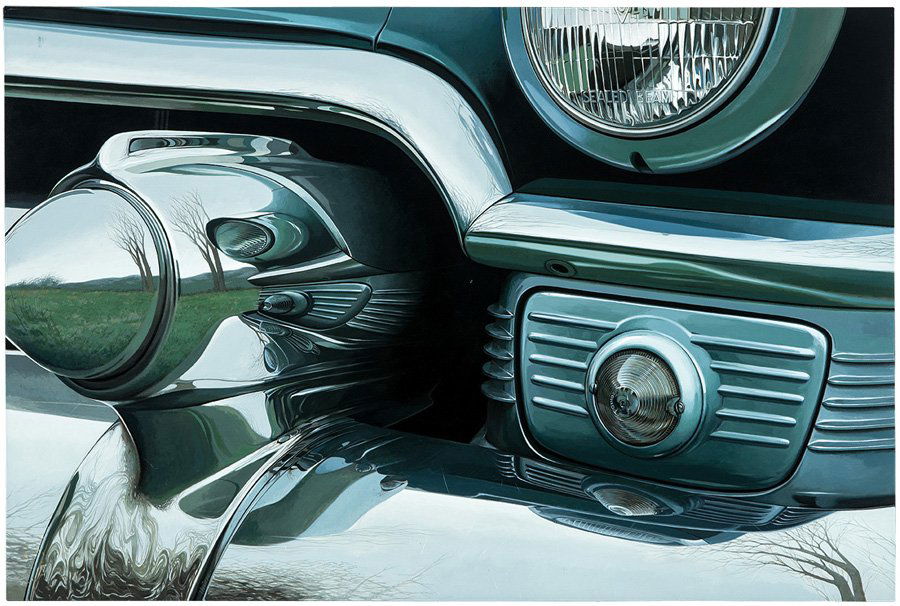 Gus Heinze, November (1953 Cadillac): Gus Heinze November (1953 Cadillac) 1985 Acrylic on gesso panel Bears the inscription in ink verso "Painting by/Gus Heinze/Mill Valley, California/Acrylic on gesso panel" Panel: 48" x 72"; Frame: 48.7