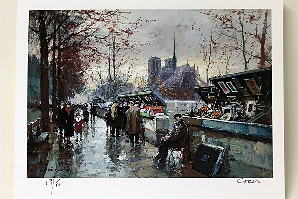 Limited Edition " Book Sellers Along The Seine " by: Limited Edition in the manner of Edouard Cortès was born in Lagny, France on April 26, 1882. During his early lifetime, Paris was the center of the art world. Artist from across the globe traveled th