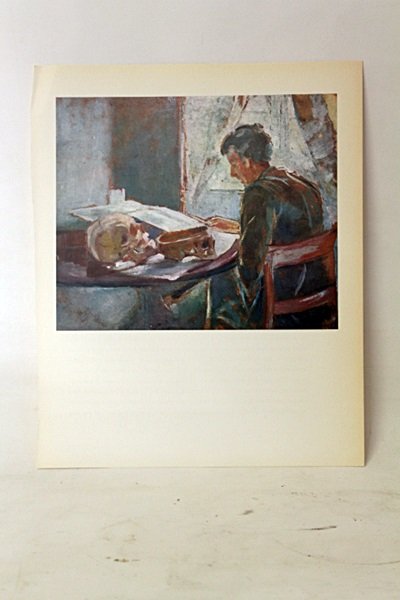 "Studying The Human Skull" Original Lithograph By: Original Lithorgaph By Artist Munch. Painter Edvard Munch, born in 1863 in Löton, Norway, established a free-flowing, psychological-themed style all his own. His painting The Scream is one of the mos