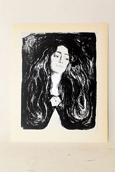 "Woman With Time" Original Black And White Lithograph: Original Lithorgaph By Artist Munch. Painter Edvard Munch, born in 1863 in Löton, Norway, established a free-flowing, psychological-themed style all his own. His painting The Scream is one of the mos