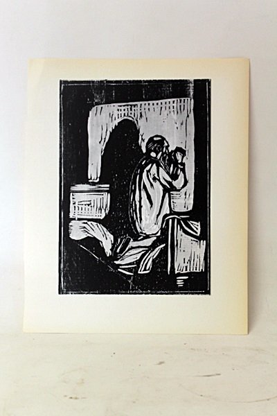 "The Prayer' Original Black And White Lithograph By: Original Lithorgaph By Artist Munch. Painter Edvard Munch, born in 1863 in Löton, Norway, established a free-flowing, psychological-themed style all his own. His painting The Scream is one of the mos