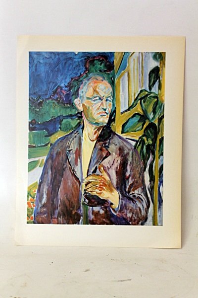 " Self-Portrait On Ekely " Original Lithograph By: Original Lithorgaph By Artist Munch. Painter Edvard Munch, born in 1863 in Löton, Norway, established a free-flowing, psychological-themed style all his own. His painting The Scream is one of the mos