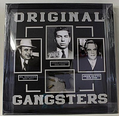 Original Mobsters with Gun & Bullets HE5067: Original Mobsters Al Capone, Lucky Luciano and John Gotti with Gun & Bullets