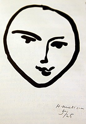 EXTREMELY RARE ORIGINAL LITHOGRAPH BY ARTIST HENRI: LITHOGRAPH IN THE MANNER OF HENRI MATISSE, BEARING THE SIGNATURE IN A LIMITED EDITION TITLED "TETE DE FACE", CIRCA 1948 . Matisse’s discovery of his true profession came about in an unusual manner. 