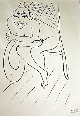 EXTREMELY RARE ORIGINAL LITHOGRAPH BY ARTIST HENRI: LITHOGRAPH IN THE MANNER OF HENRI MATISSE, BEARING THE SIGNATURE TITLED "NU AU ROCKING CHAIR", CIRCA 1914 . Matisse’s discovery of his true profession came about in an unusual manner. Following an a