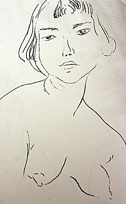 EXTREMELY RARE ORIGINAL LITHOGRAPH BY ARTIST HENRI: LITHOGRAPH IN THE MANNER OF HENRI MATISSE, TITLED "TETE PENCHEE VERS LA GAUCHE", CIRCA 1914. Matisse’s discovery of his true profession came about in an unusual manner. Following an attack of append