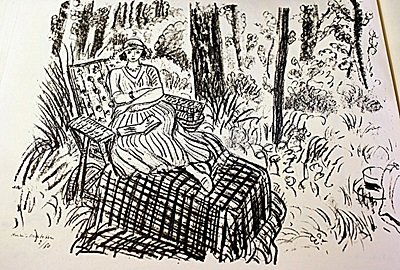 EXTREMELY RARE ORIGINAL LITHOGRAPH BY ARTIST HENRI: LITHOGRAPH IN THE MANNER OF HENRI MATISSE, BEARING THE SIGNATURE IN A LIMITED EDITION TITLED "FIGURE A LA CHAISE - LONGUE DANS PAYSAGE", CIRCA 1922. Matisse’s discovery of his true profession came a