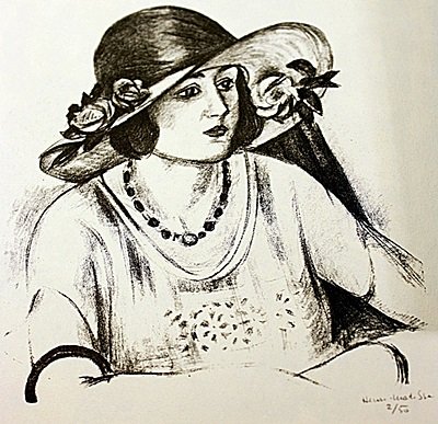 EXTREMELY RARE ORIGINAL LITHOGRAPH BY ARTIST HENRI: LITHOGRAPH IN THE MANNER OF HENRI MATISSE, BEARING THE SIGNATURE IN A LIMITED EDITION TITLED "LA CAPELINE EN PAILLE D'ITALIE", CIRCA 1923. Matisse’s discovery of his true profession came about in an