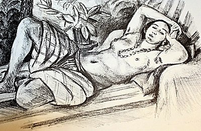 EXTREMELY RARE ORIGINAL LITHOGRAPH BY ARTIST HENRI: LITHOGRAPH IN THE MANNER OF HENRI MATISSE, BEARING THE SIGNATURE IN A LIMITED EDITION TITLED "ODALISQUE AU MAGNOLIA", CIRCA 1923. Matisse’s discovery of his true profession came about in an unusual 