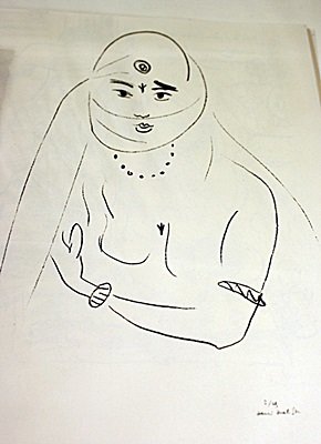 EXTREMELY RARE ORIGINAL LITHOGRAPH BY ARTIST HENRI: LITHOGRAPH IN THE MANNER OF HENRI MATISSE, BEARING THE SIGNATURE IN A LIMITED EDITION TITLED "FIGURE VOILEE AUX DEUX BRACELETS", CIRCA 1929. Matisse’s discovery of his true profession came about in 