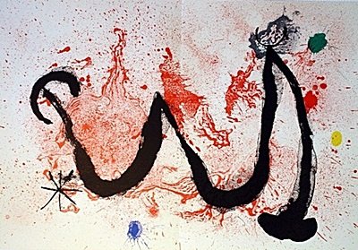 Joan Miro Original Signed Lithograph- "La Danse du: Lithograph, In the Manner of Joan Miro, bearing the Signature, titled - "La Danse du feu". Miro was the son of a watChmaking father and a goldsmith mother, he was exposed to the arts from a very young