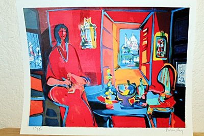 "Waiting" By Mouly: Unique Lithgraph In The Manner Of Marcel Mouly. Marcel Mouly, born in Paris in 1918, is heavily influenced by the work of Picasso, Matisse, and Braque. He studied painting at the French Academies and