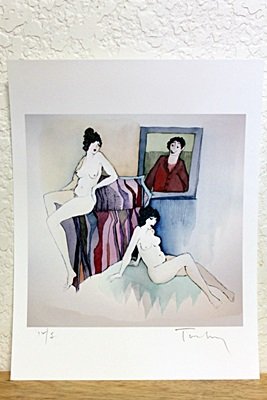 " Man Viewing Two Nude Ladies " By Tarkay: Limited Edition In The Manner Of Itzchak Tarkay. Itzchak Tarkay was born in 1935 in Subotica on the Yugoslav-Hungarian border. Towards the end of World War II, Tarkay was sent with his family to the M