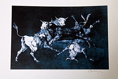 Signed Lithograph by Goya: Signed Lithograph, in the manner of Goya a Spanish romantic painter and printmaker regarded both as the last of the Old Masters and the first of the moderns. Goya was a court painter to the Spanish Cr