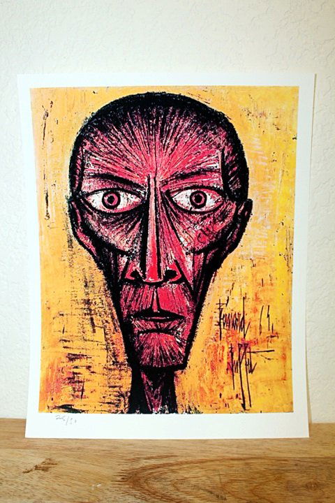 "Red Man" By Bernard Buffet.: Amazing Lithograph In The Manner Of Bernard Buffet. The French painter and graphic artist Bernard Buffet was born in Paris on July 10, 1929. The numerous self-portraits play an important role in his o