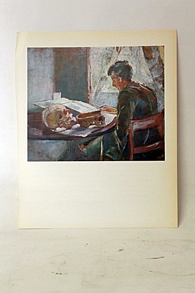 "Studying The Human Skull" Original Lithograph By: Original Lithorgaph By Artist Munch. Painter Edvard Munch, born in 1863 in Löton, Norway, established a free-flowing, psychological-themed style all his own. His painting The Scream is one of the mos