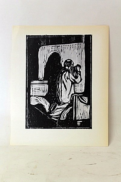 "The Prayer' Original Black And White Lithograph By: Original Lithorgaph By Artist Munch. Painter Edvard Munch, born in 1863 in Löton, Norway, established a free-flowing, psychological-themed style all his own. His painting The Scream is one of the mos