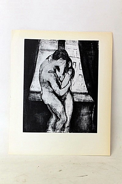" The Kiss " Original Black and White Lithograph By: Original Lithorgaph By Artist Munch. Painter Edvard Munch, born in 1863 in Löton, Norway, established a free-flowing, psychological-themed style all his own. His painting The Scream is one of the mos