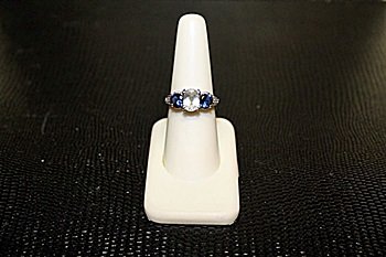 Unique Style Very Fancy White Gold over Silver: Unique Style Very Fancy White Gold over Silver Sapphire, White Topaz & Diamond Ring. Sapphire approx 4 cts. , White Topaz approx 3 cts & Diamonds approx .25 ct VS1 color G.