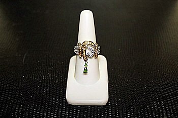 Fancy White Gold over Silver Chrome Diopside, Golden: Fancy White Gold over Silver Chrome Diopside, Golden Sapphire & Diamond Ring. Approx total weight 10 cts.