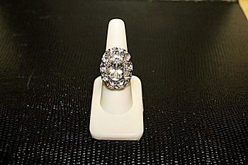 Beautiful White Gold over Silver White Topaz & Diamond: Beautiful White Gold over Silver White Topaz & Diamond Ring. White Topaz approx 15 cts & Diamonds approx 1.5 cts VS1 color G.