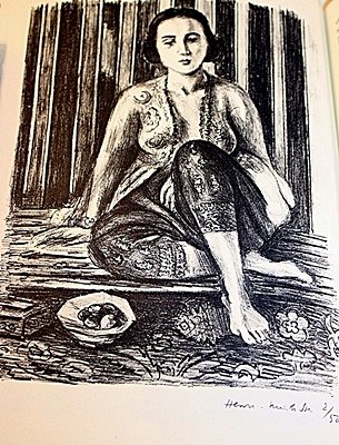 LITHOGRAPH BY ARTIST HENRI MATISSE: LITHOGRAPH IN THE MANNER OF HENRI MATISSE, BEARING THE SIGNATURE IN A LIMITED EDITION TITLED "ODALISQUE ET COUPE DE FRUITS", CIRCA 1925. Matisse’s discovery of his true profession came about in an u