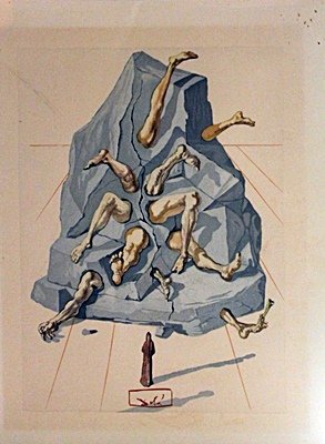 Original Salvador Dali-Inferno 19: Original Signed Salvador Dali From The Divine Comedy-Inferno 19, Certified by The Salvador Dali Gallery, Inc. Bruce Hochman, IMAGE SIZE: 10.5X13".
