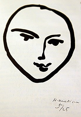 LITHOGRAPH BY ARTIST HENRI MATISSE: LITHOGRAPH IN THE MANNER OF HENRI MATISSE, BEARING THE SIGNATURE IN A LIMITED EDITION TITLED "TETE DE FACE", CIRCA 1948 . Matisse’s discovery of his true profession came about in an unusual manner. 