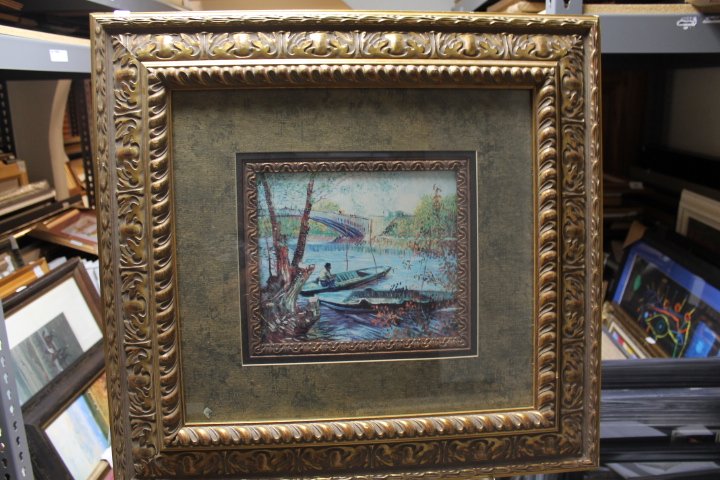 Framed Vincent van Gogh-Fishing in the Spring, Pont de: Framed Attributed to Vincent van Gogh-Fishing in the Spring, Pont de Clichy approx. 24"x26" The brilliant artwork of post-Impressionist Dutch Master Vincent Van Gogh (1853 – 1890) powerfully impacte