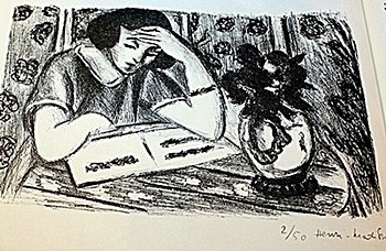 LITHOGRAPH BY ARTIST HENRI MATISSE: LITHOGRAPH IN THE MANNER OF HENRI MATISSE, BEARING THE SIGNATURE IN A LIMITED EDITION TITLED "LISEUSE ET BOUQUET DE ROSES", CIRCA 1925. Matisse’s discovery of his true profession came about in an un