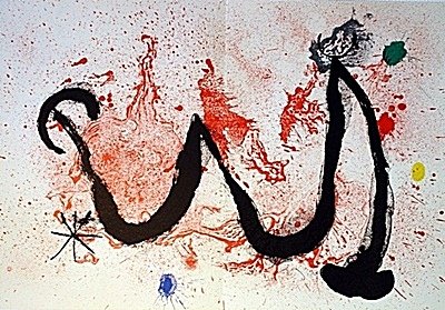 Joan Miro Original Signed Lithograph- "La Danse du: Lithograph, In the Manner of Joan Miro, bearing the Signature, titled - "La Danse du feu". Miro was the son of a watChmaking father and a goldsmith mother, he was exposed to the arts from a very young